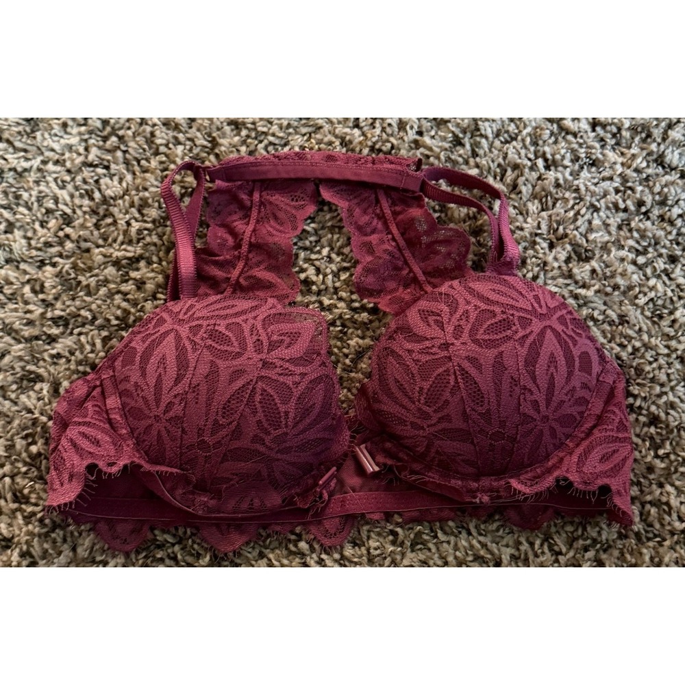 PINK Victoria's Secret Maroon Lace Racerback Date Bra 32A
